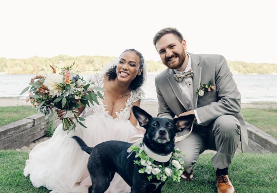 Shakira interracial couple bride groom dog