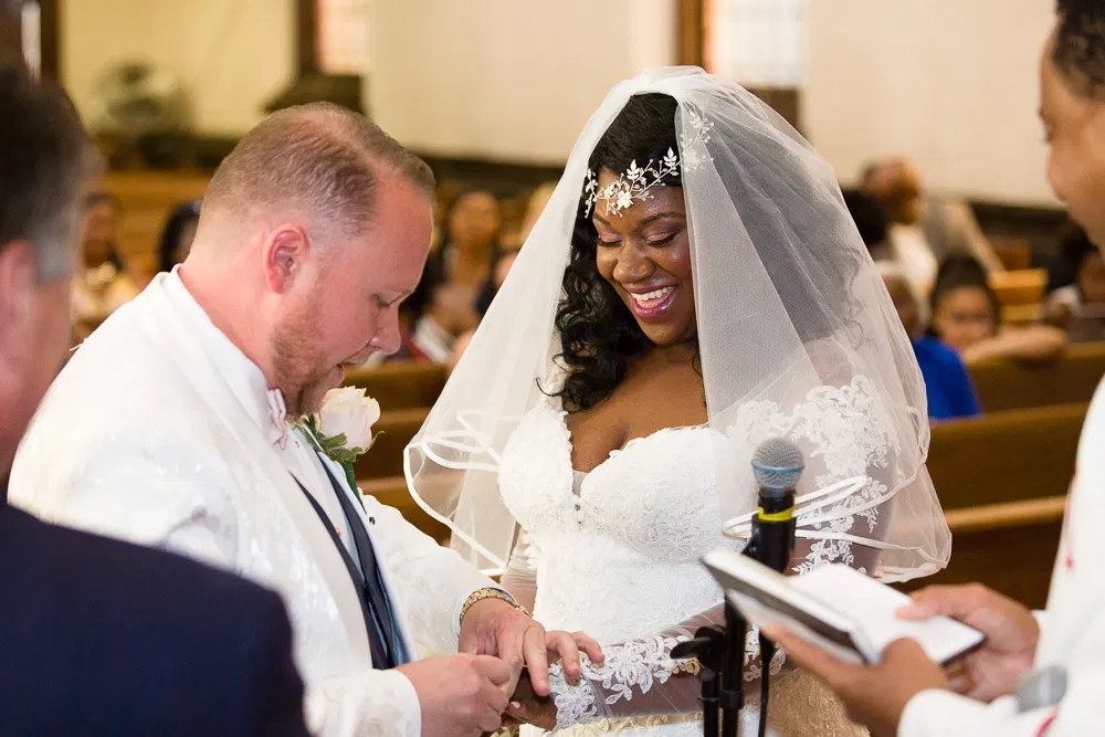 happy bride and groom church wedding